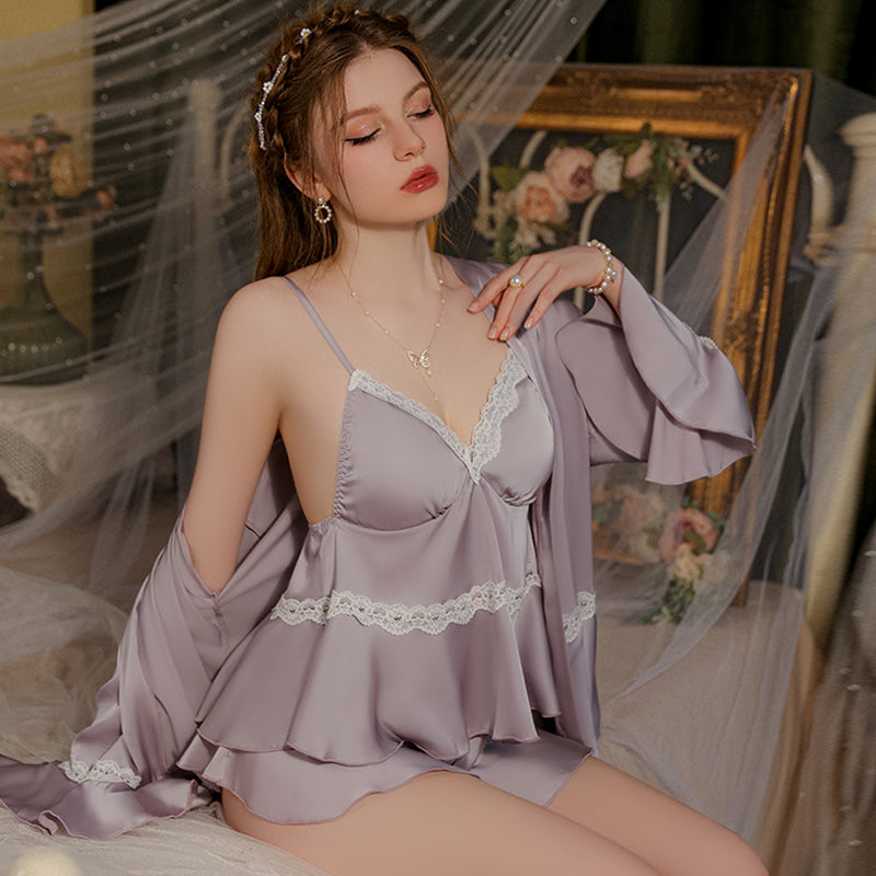 Sexy Deep V Satin Lace Padded Bralette and Shorts Set: Alluring Hollow Out Camisole Home Wear Ensemble