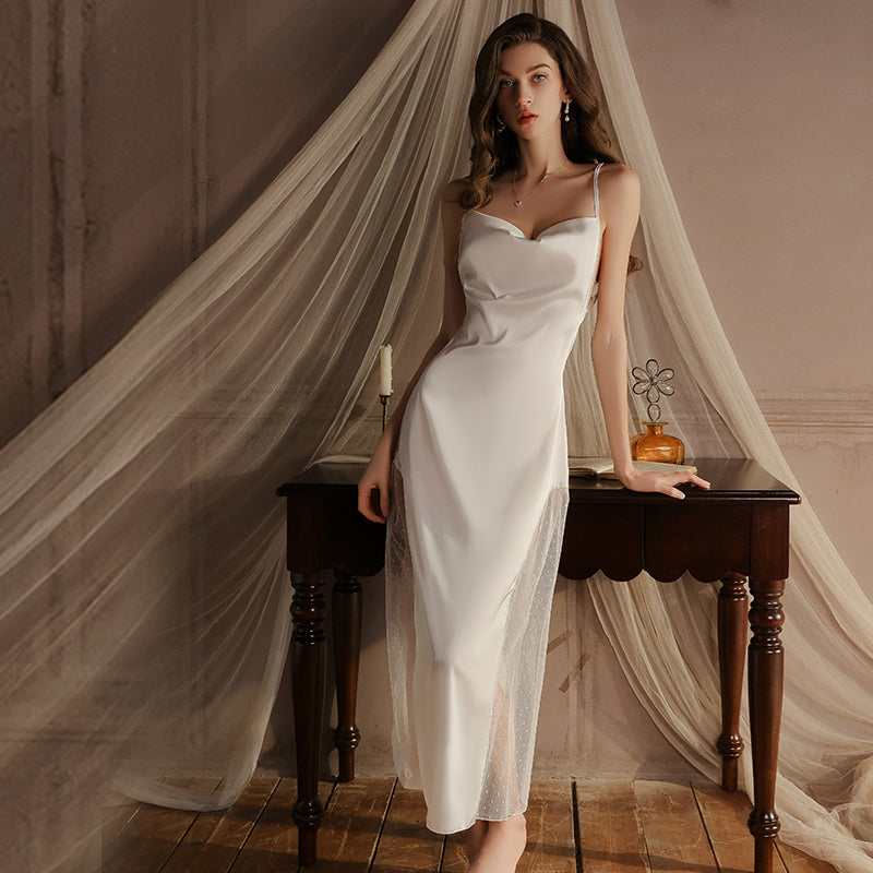 2025 Alluring Sexy Cowl Neck Nightdress Simple Sweet Smooth Ice Silk Sleepwear Robe Homewear Set