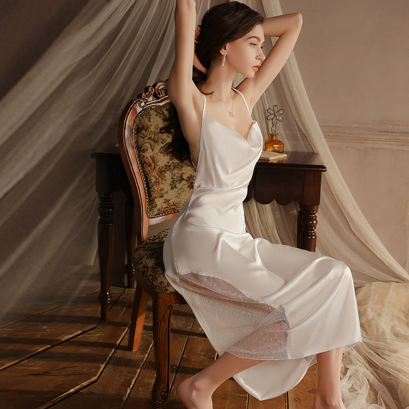 2025 Alluring Sexy Cowl Neck Nightdress Simple Sweet Smooth Ice Silk Sleepwear Robe Homewear Set