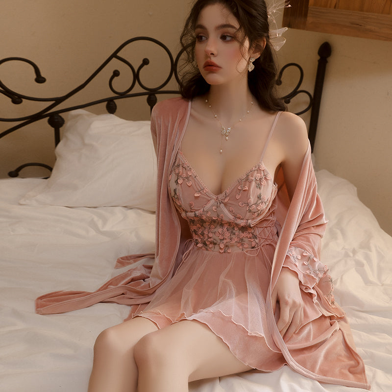 2025 S2 Flower Lace Nightdress with Robe