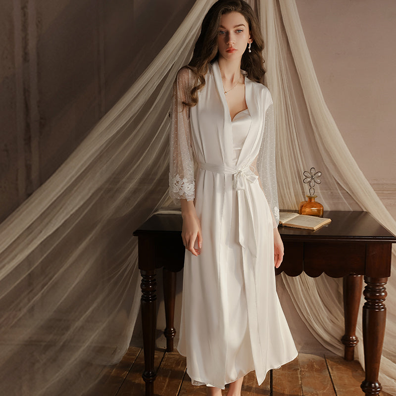 2025 Alluring Sexy Cowl Neck Nightdress Simple Sweet Smooth Ice Silk Sleepwear Robe Homewear Set