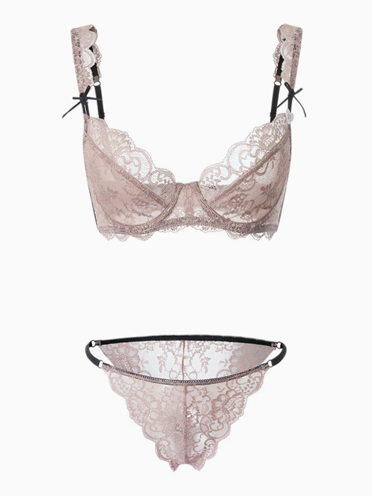 Sexy lace ultra-thin underwear spring and summer women's bra set-05