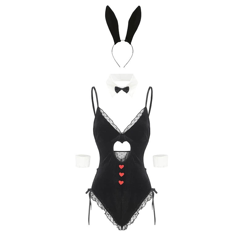 2024.1010 Velvet Sweetheart Bunny Girl Cosplay Sexy Full Bodysuit Set